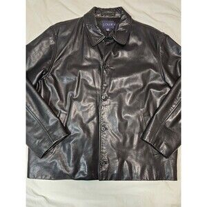 Vintage J Crew Leather Jacket Mens XL Black Button Down Heavy Coat 90's Maverick